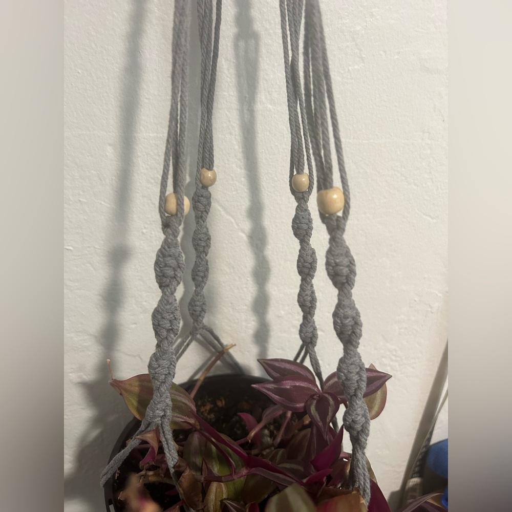 Hand Crafted Gray Macramé Plant Holder